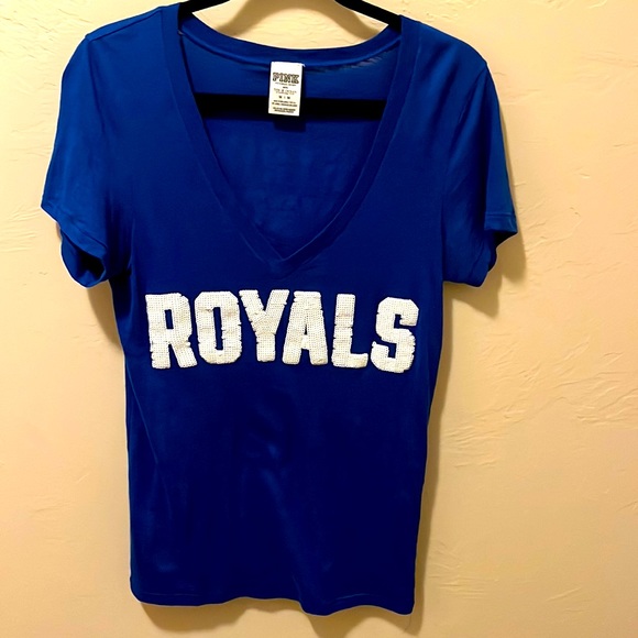 Victoria Secret Pink KC Royal’s Tee with white sequin’s spelling out ROYALS - Picture 1 of 4